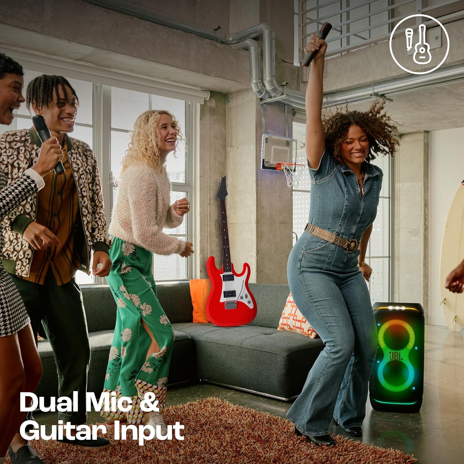 JBL Partybox 320, Portable Bluetooth 240W Party Speaker, AI Sound Boost, Futuristic Light Show, Multispeaker Connection by Auracast, Telescopic Handle & Wheels, Dual Guitar & Mic Inputs (Black) - Zapnet.in