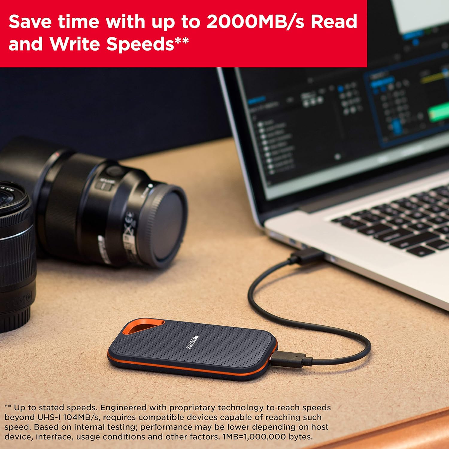 SanDisk 1TB Extreme Pro Portable SSD 2000MB/s R/ W, Upto 3 meter drop protection with IP65 water and dust resistance, Metal Enclosure, PC, MAC & TypeC Smartphone Compatible, 5Y Warranty,External SSD