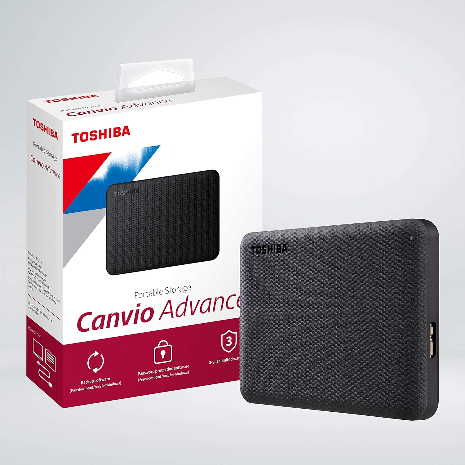 Toshiba Canvio Advance 1TB Portable External HDD, USB3.0 for PC Laptop Windows and Mac. 3 Years Warranty. External Hard Drive - Black