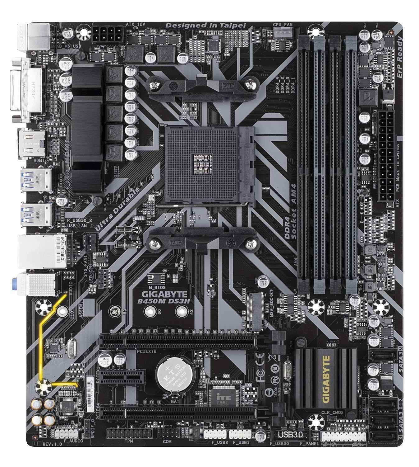 GIGABYTE B450M DS3H Ultra Durable Motherboard with Realtek GbE LAN with cFosSpeed, PCIe Gen3 x4 M.2, 7-Colors RGB LED Strips Support