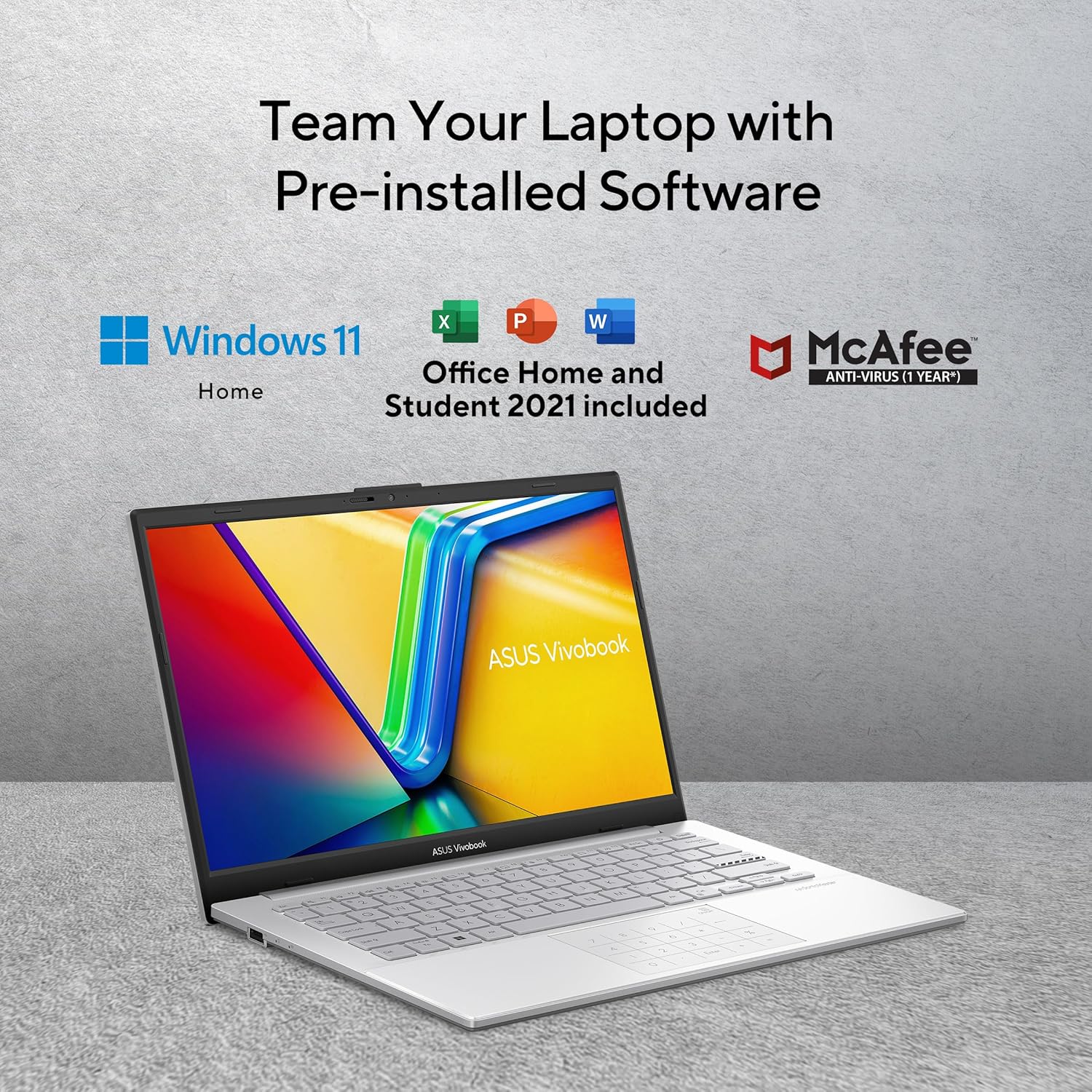 ASUS Vivobook Go 14 (2023), AMD Ryzen 5 7520U, 8GB RAM, 512GB SSD, FHD, 14"/35.56cm, Windows 11, MS Office 2021, Silver, 1.38KG, E1404FA-NK521WS, Alexa Built-in, Thin & Light Laptop