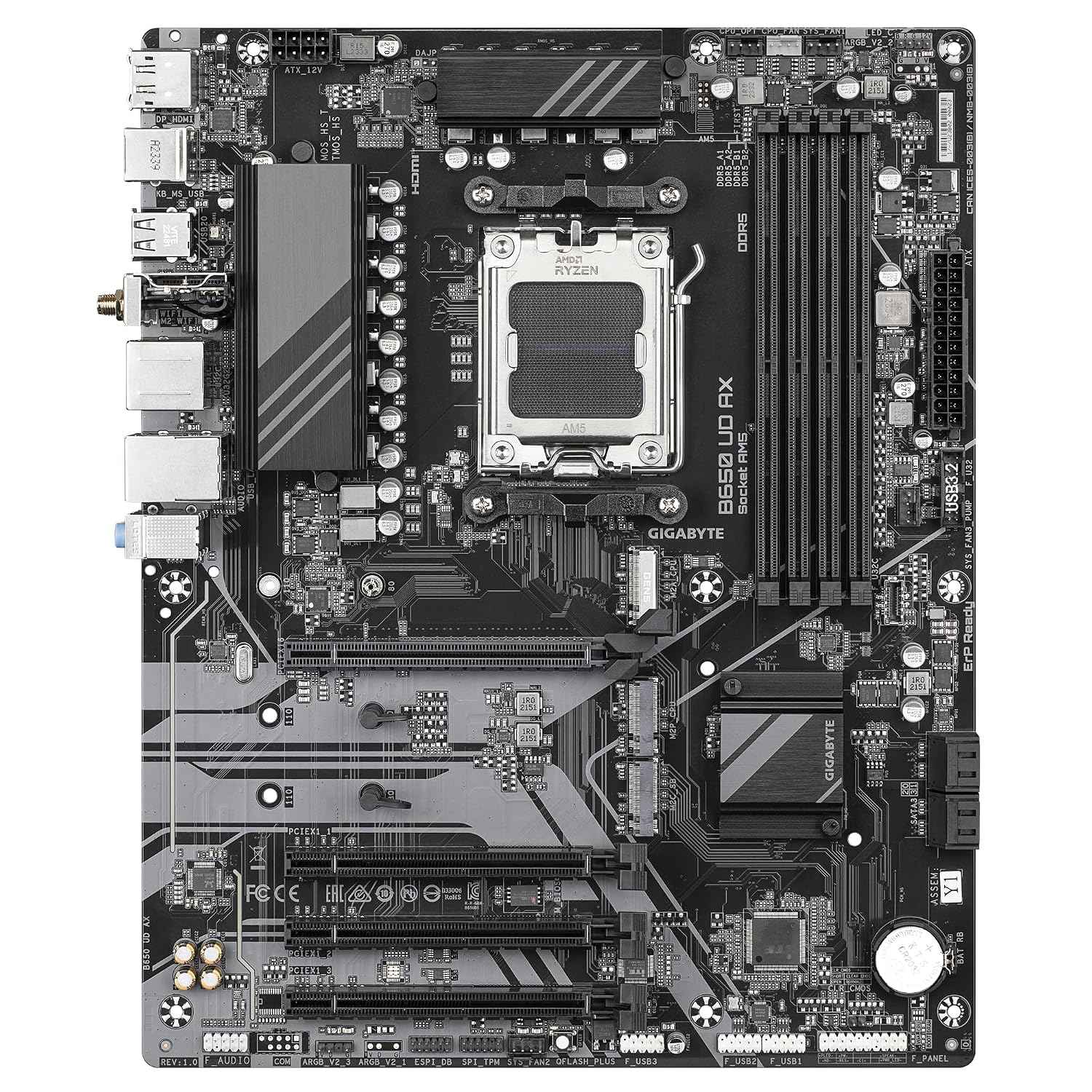GIGABYTE B650 UD AX – AM5 ATX Motherboard with DDR5, PCIe 5.0 M.2, Wi-Fi 6, USB 10Gb/s, Q-Flash Plus
