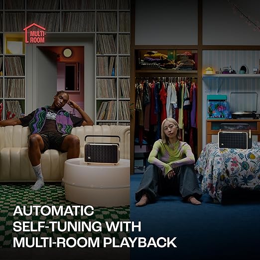 JBL Authentics 300, Portable Smart Home Wifi Speaker & Music Streaming,Upto 8Hrs Playtime, Voice Assist & Bluetooth Connectivity,Automatic Calibration,Compatible with Google Home & Alexa, Retro Design - Zapnet.in