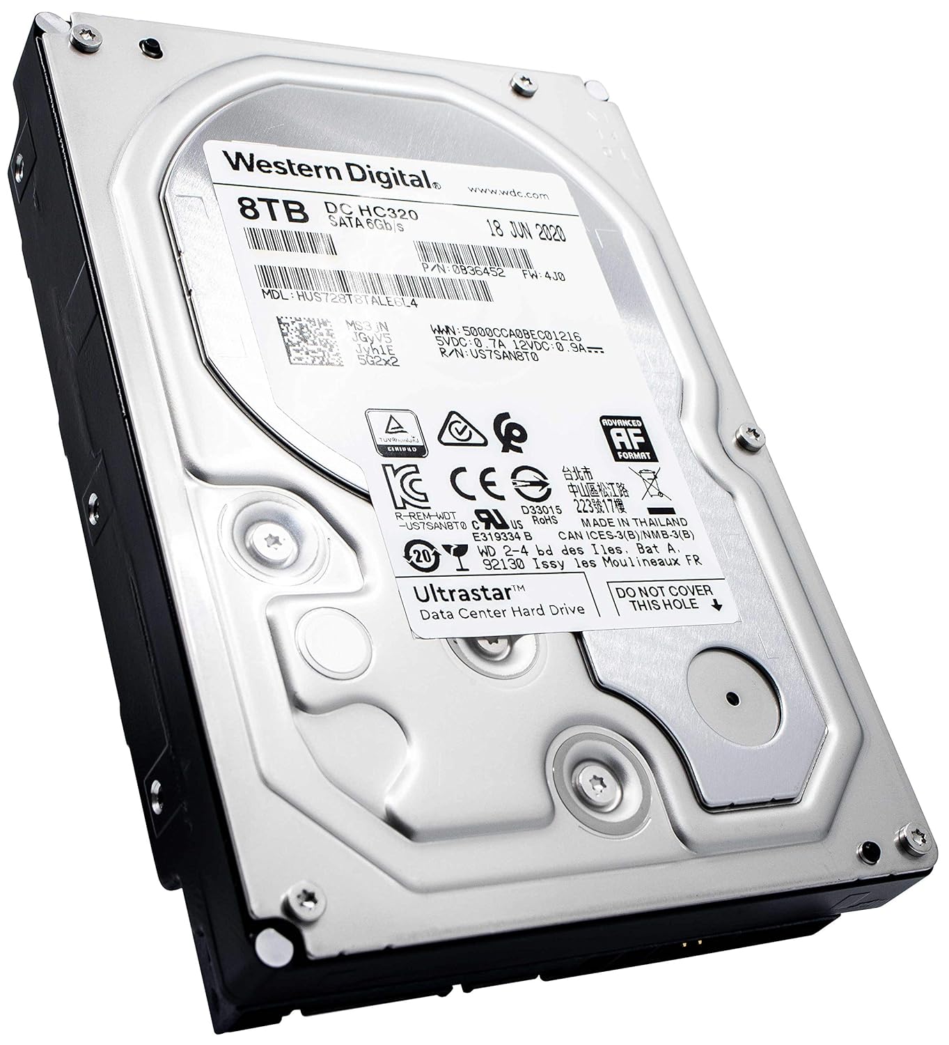 Western Digital 8TB Ultrastar DC HC320 SATA HDD - 7200 RPM Class, 256MB Cache, SATA 6 Gb/s, 3.5" (HUS728T8TALE6L4)