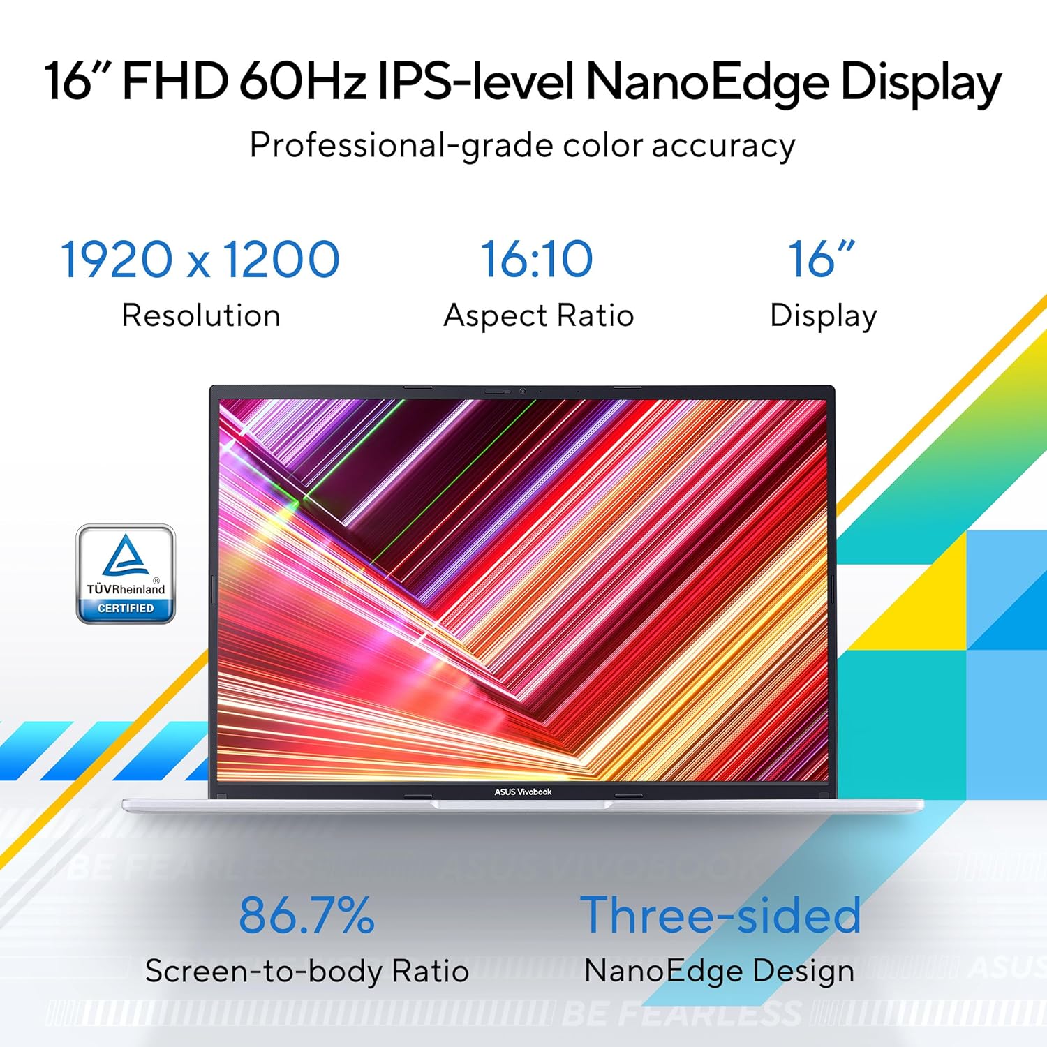 ASUS Vivobook 16, Intel Core i5-12500H, 16GB RAM, 512GB SSD, FHD+ 60Hz 300Nits, 16", Windows 11, MS Office Home, Transparent Silver, 1.88KG, X1605ZAC-MB541WS, Fingerprint, 42Whr Battery Laptop