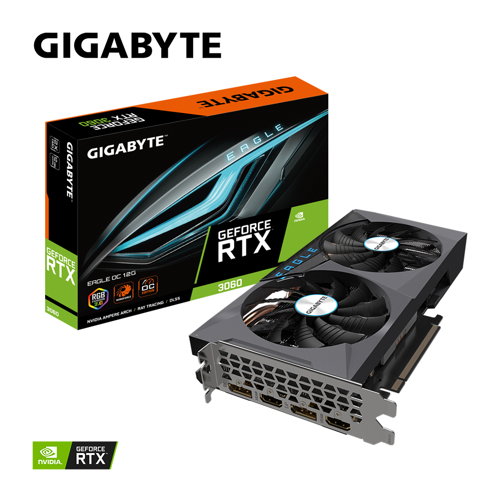 GIGABYTE GeForce RTX 3060 Eagle OC 12G (REV2.0) Graphics Card with 2X WINDFORCE Fans, 12 GB 192-bit GDDR6, GV-N3060EAGLE OC-12GD REV2.0 Video Card, pci_e_x16 - Zapnet.in