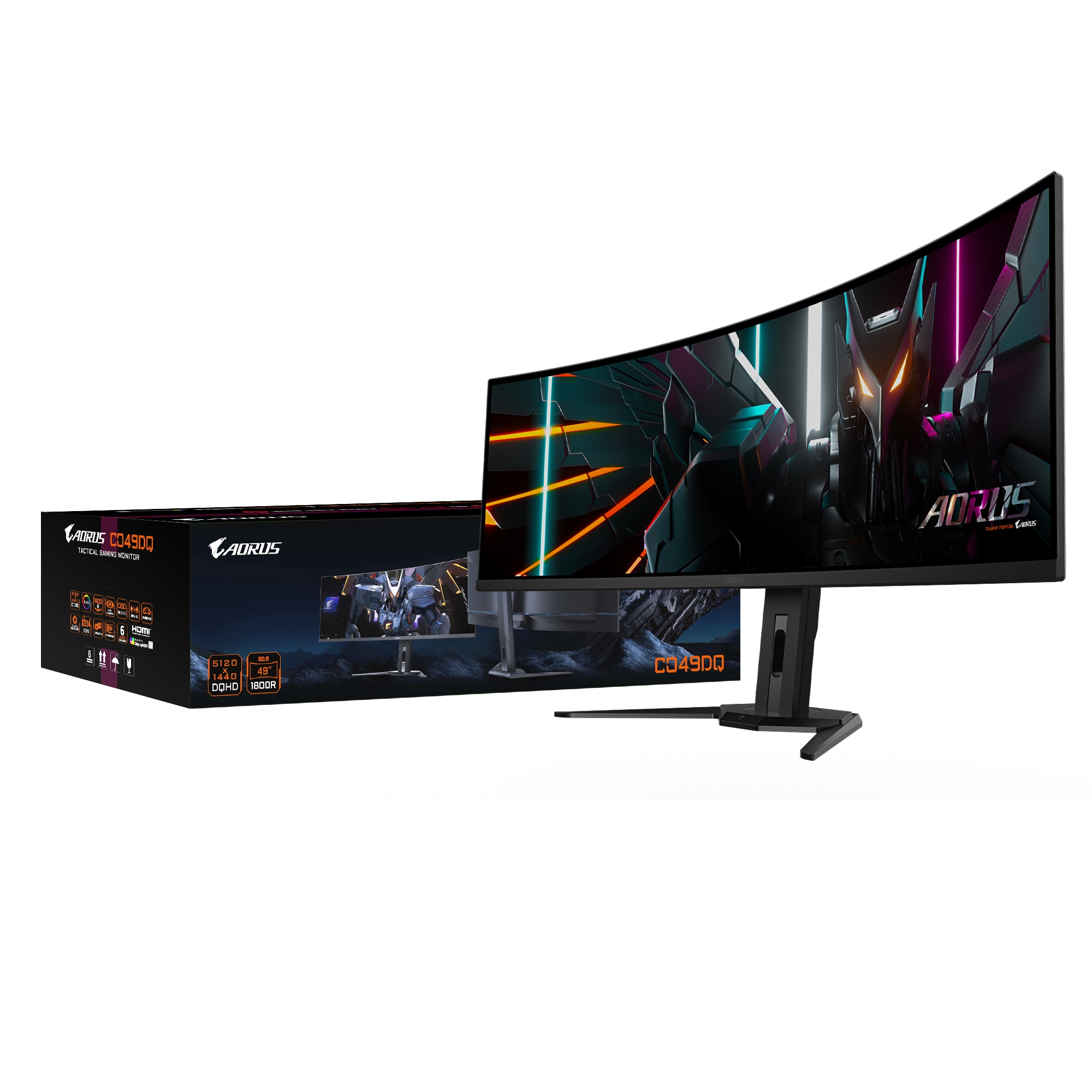GIGABYTE AORUS CO49DQ 49" OLED (Curve), 5120 x 1440 (DQHD), 144Hz, 0.03 ms (GTG), FreeSync Premium Pro, 1000 nits (Typ, HDR APL 3%), HDR True Black 400 - Zapnet.in