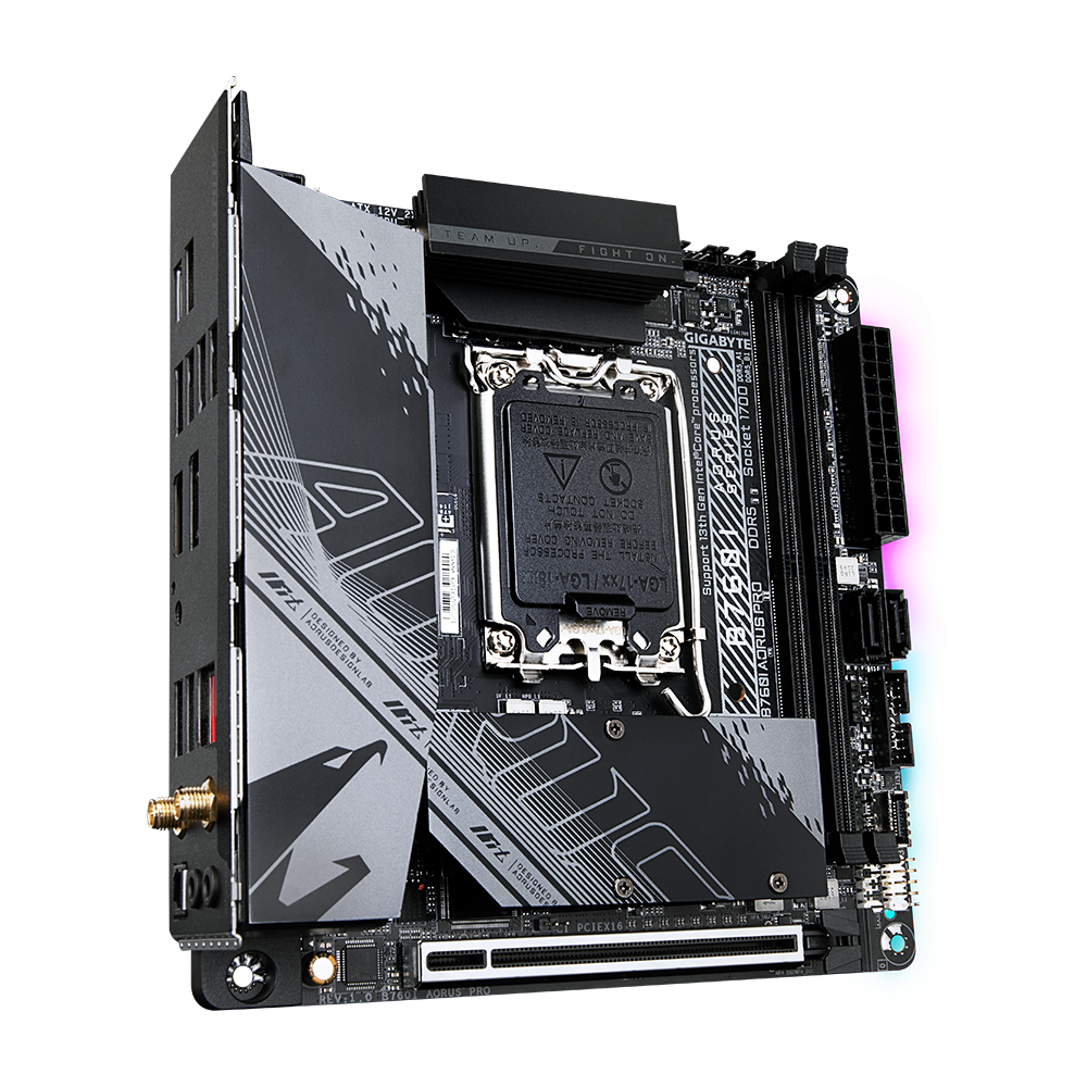GIGABYTE B760I AORUS PRO 1.1 Intel LGA 1700 m-ITX Motherboard, 2X DDR5~96GB, 1x PCI-E x16, 2X M.2, 4X SATA, 5X USB 3.2, 2X USB 2.0, 1x Type-C