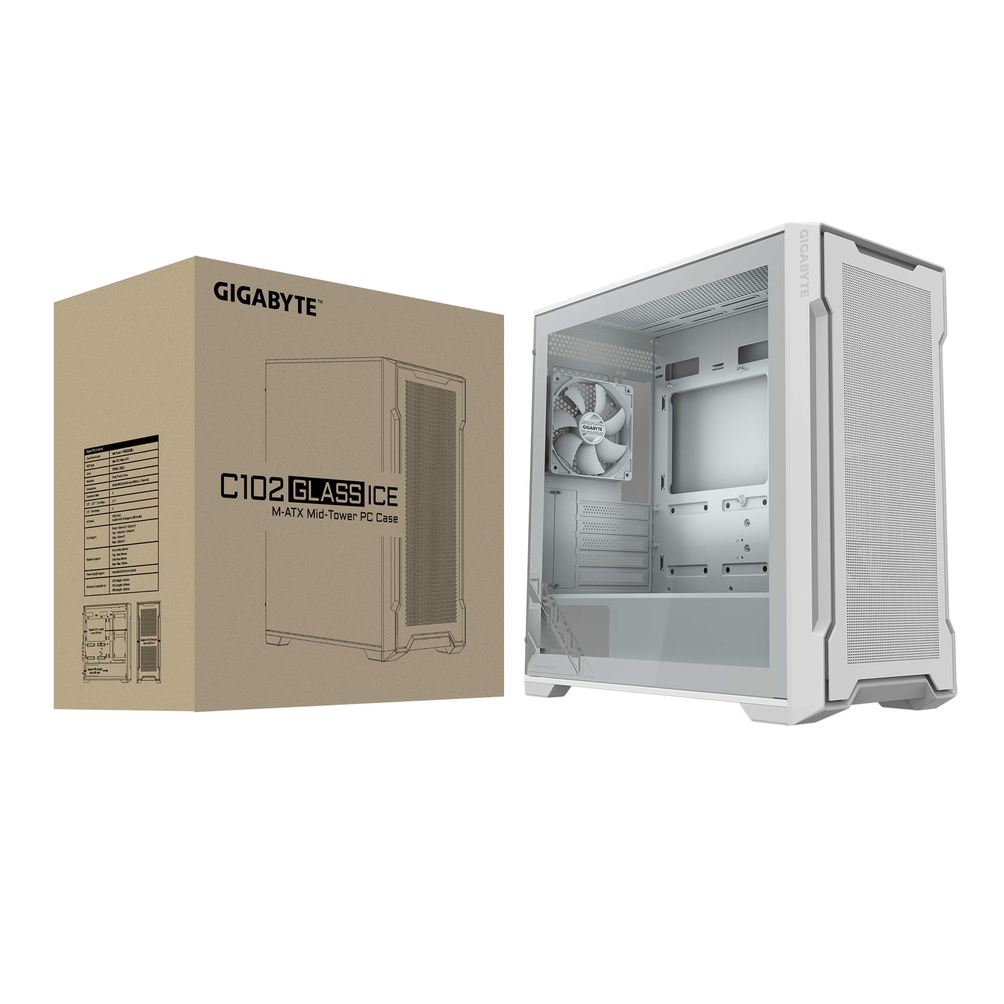 GIGABYTE  White Mid Tower PC Gaming Case (C500 PI ST WHITE) - Zapnet.in