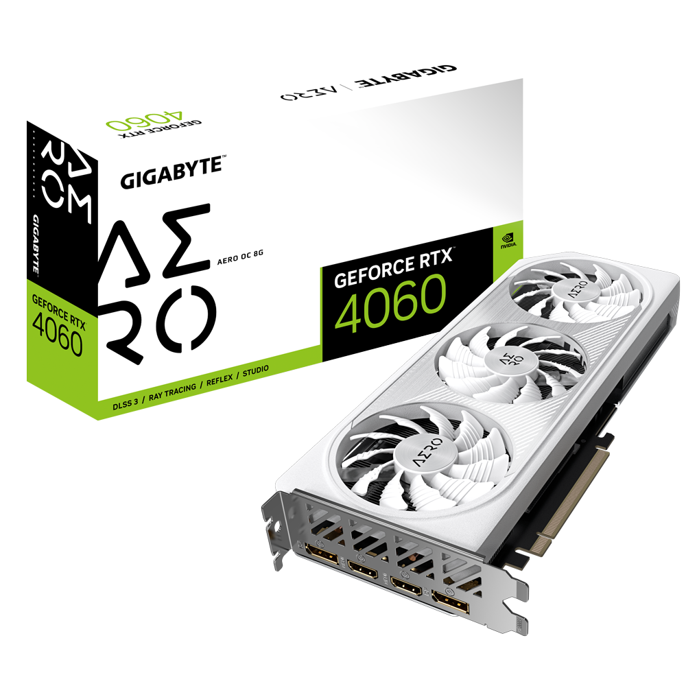 Gigabyte Geforce RTX 4060 Aero Oc 8G Graphics Card, 3X Windforce Fans, 8Gb 128-Bit Gddr6, Gv-N4060Aero Oc-8Gd Video Card - Pci_E - Zapnet.in