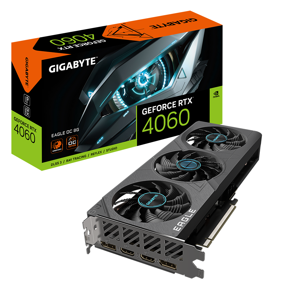 GIGABYTE Geforce RTX 4060 Eagle Oc 8G Graphics Card, 3X Windforce Fans, 8Gb 128-Bit Gddr6, Gv-N4060Eagle Oc-8Gd Video Card, pci_e_x16 - Zapnet.in