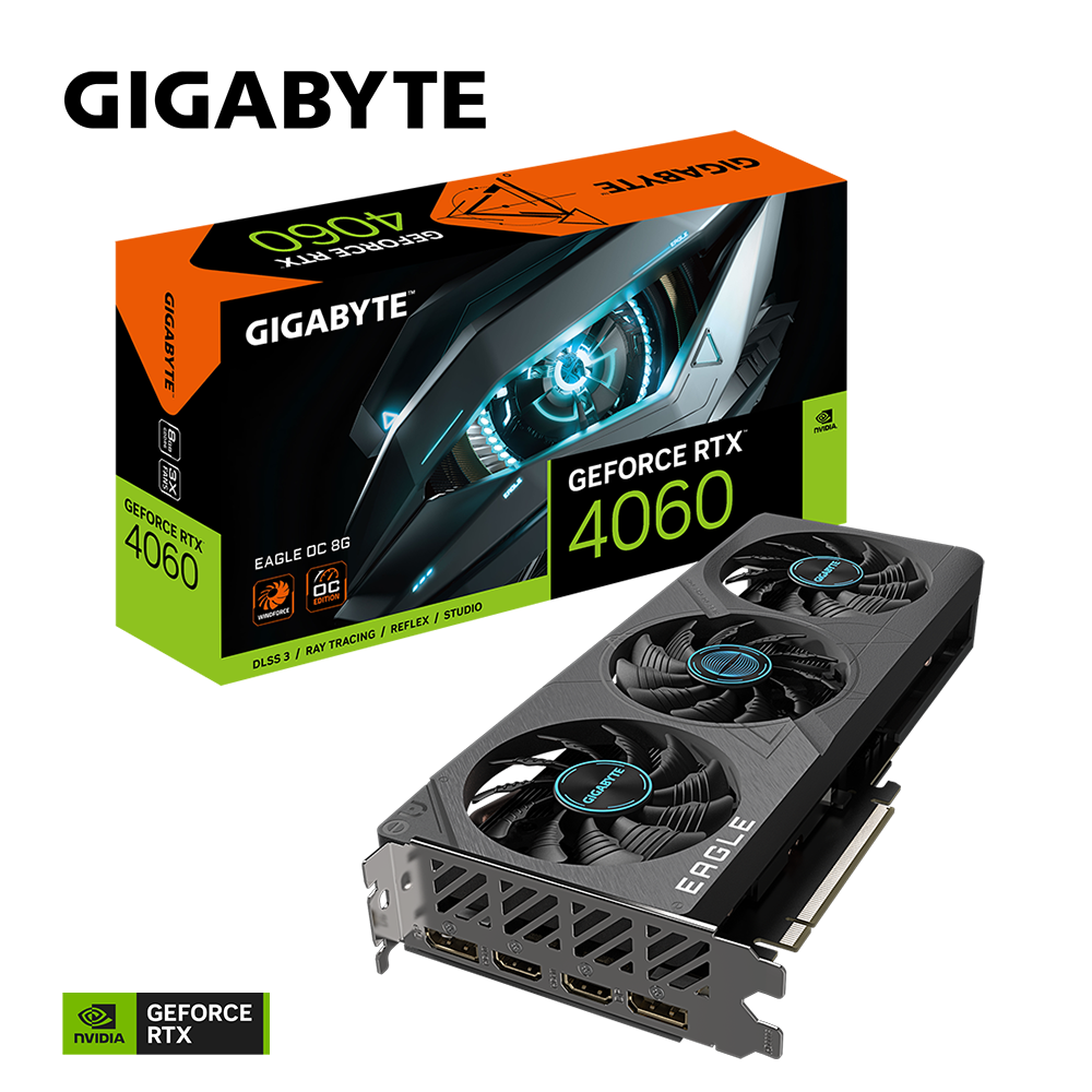 GIGABYTE Geforce RTX 4060 Eagle Oc 8G Graphics Card, 3X Windforce Fans, 8Gb 128-Bit Gddr6, Gv-N4060Eagle Oc-8Gd Video Card, pci_e_x16 - Zapnet.in