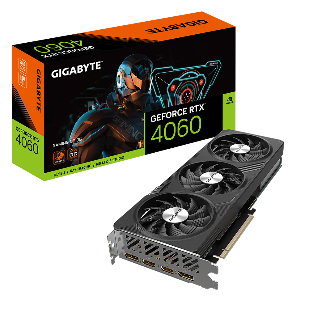 Gigabyte Ge Force RTX 4060 Gaming OC 8G Graphics Card, PCI_E 3X Wind Force Fans, 8GB 128-Bit GDDR6, GV-N4060GAMING OC-8GD Video Card - Zapnet.in