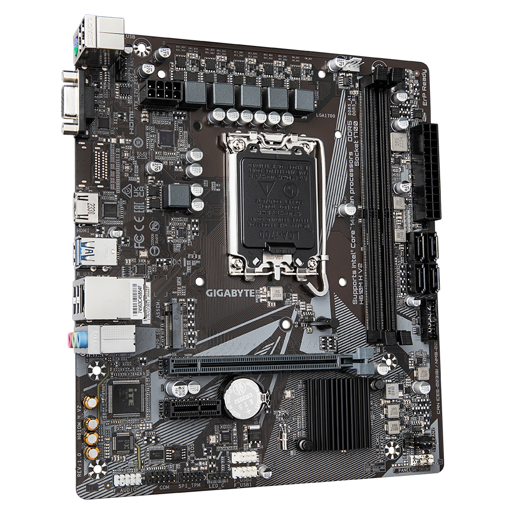 Gigabyte H610M H V2 DDR4 Motherboard - Supports Intel Core 14th CPUs, 6+1+1 Hybrid Digital VRM, up to 3200MHz DDR4 (OC), 1xPCIe 3.0 M.2, GbE LAN, USB 3.2 Gen 1 - Zapnet.in
