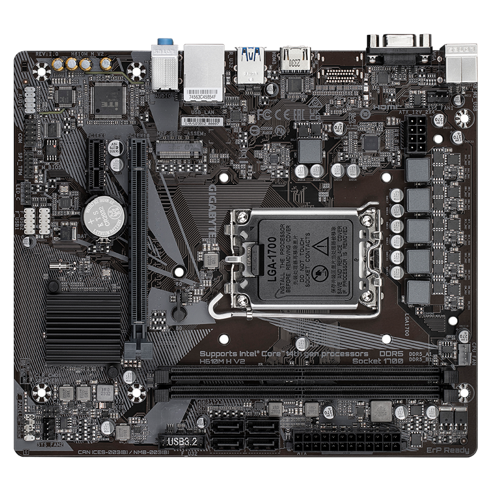 Gigabyte H610M H V2 DDR4 Motherboard - Supports Intel Core 14th CPUs, 6+1+1 Hybrid Digital VRM, up to 3200MHz DDR4 (OC), 1xPCIe 3.0 M.2, GbE LAN, USB 3.2 Gen 1 - Zapnet.in