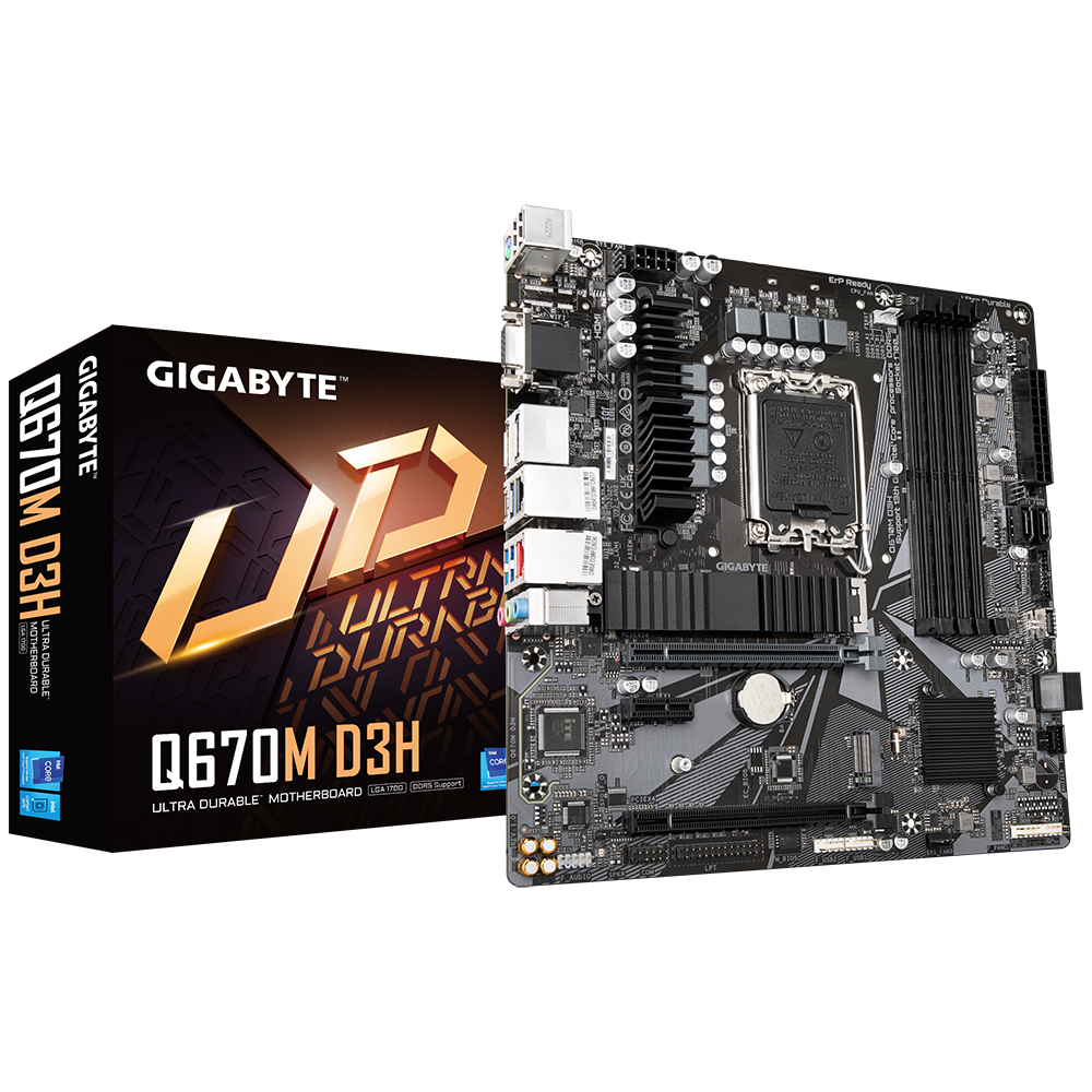 GIGABYTE Q670M D3H (LGA1700/ Intel/ Q670/ M-ATX/ DDR5/ Dual M.2/ PCIe 4/ USB 3.2 Gen2 Type-C/Intel 2.5GbE LAN/Motherboard) - Zapnet.in