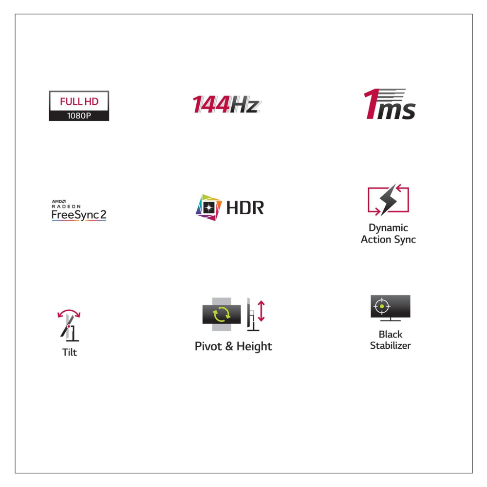 LG  24GN65R Ultragear IPS Gaming Monitor 60 cm (24 Inches), FHD 1920 x 1080, 1ms, 144Hz, AMD FreeSync Compatible, HDR 10, sRGB 99% (Typ.), DP, HDMI, Height, Tilt & Pivot Adjust Stand - Zapnet.in