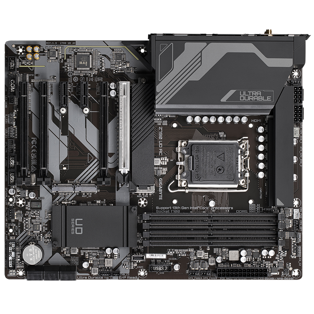 GIGABYTE Z790 UD AC (LGA 1700/ Intel Z790/ ATX/ DDR5/ Triple M.2/ PCIe 5.0/ USB 3.2 Gen2X2 Type-C/Intel Wi-Fi/ 2.5GbE LAN/PCIe EZ-Latch/Multi-Key/Motherboard) - Zapnet.in