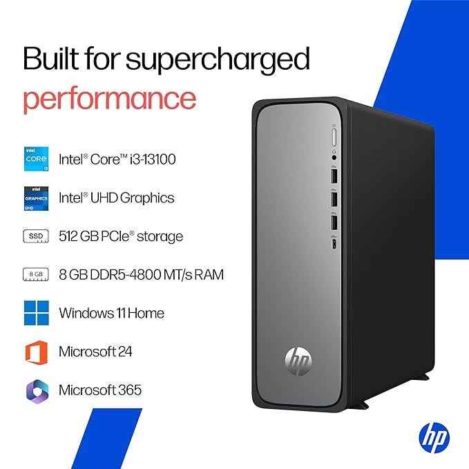 HP OmniDesk Slim Tower Desktop PC (Intel Core i3-13100, 8GB RAM, 512GB SSD)