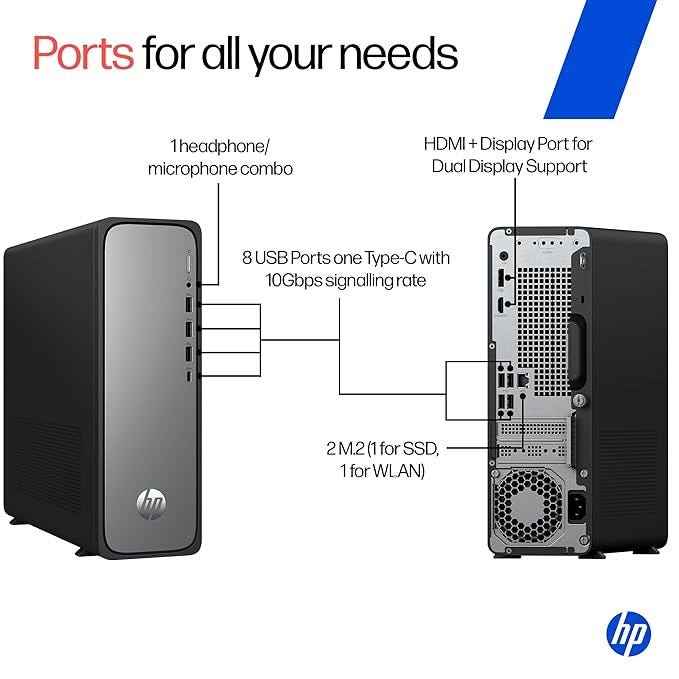 HP OmniDesk Slim Tower Desktop PC (Intel Core i3-14100, 16GB RAM, 512GB SSD) - 3 Year Warranty