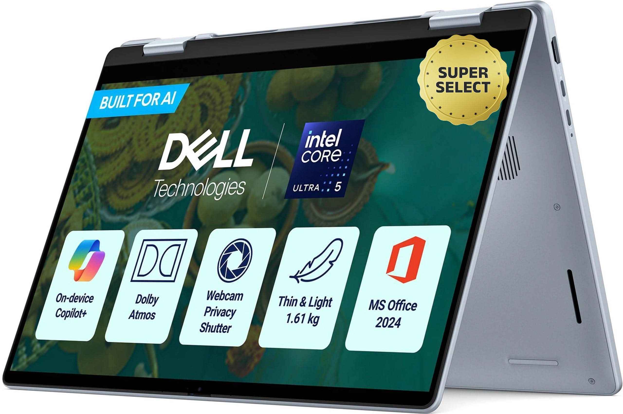 Dell 14 Plus 2-in-1 DB04250 Laptop (Intel Core Ultra 5 226V, 16GB LPDDR5X, 512GB SSD, 14" FHD+ Touch, Intel Arc Graphics, Win 11 Home + Office Home 2024, FPR, Ice Blue, No Bag)